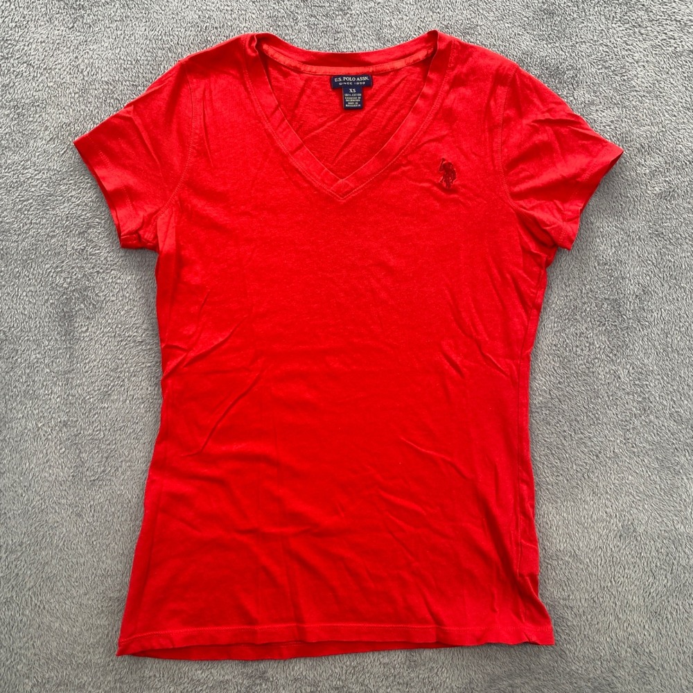 U.S. Polo Assn. T-Shirt Womens XS Red V-Neck Cotton Embroidered Logo 2121200H